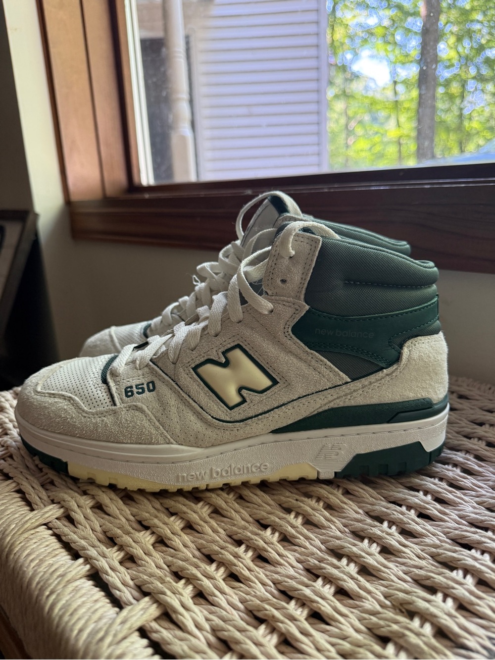New Balance 650 Mid Sneakers in Cream & Dark Green
